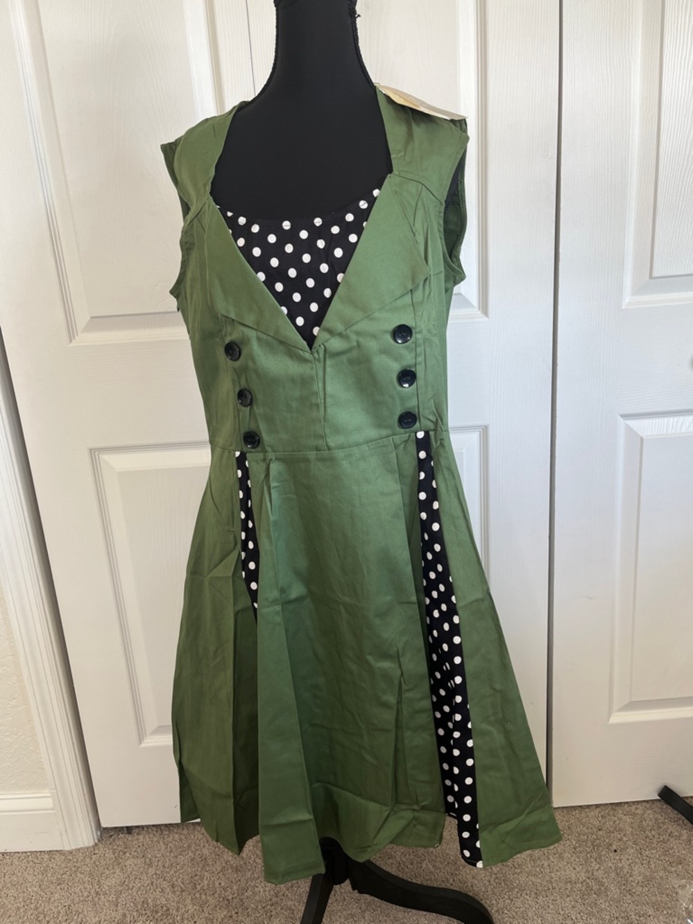 Killreal Olive Green Polka Dot Retro Rockabilly 50s Dress Costume Size XXL NWT
